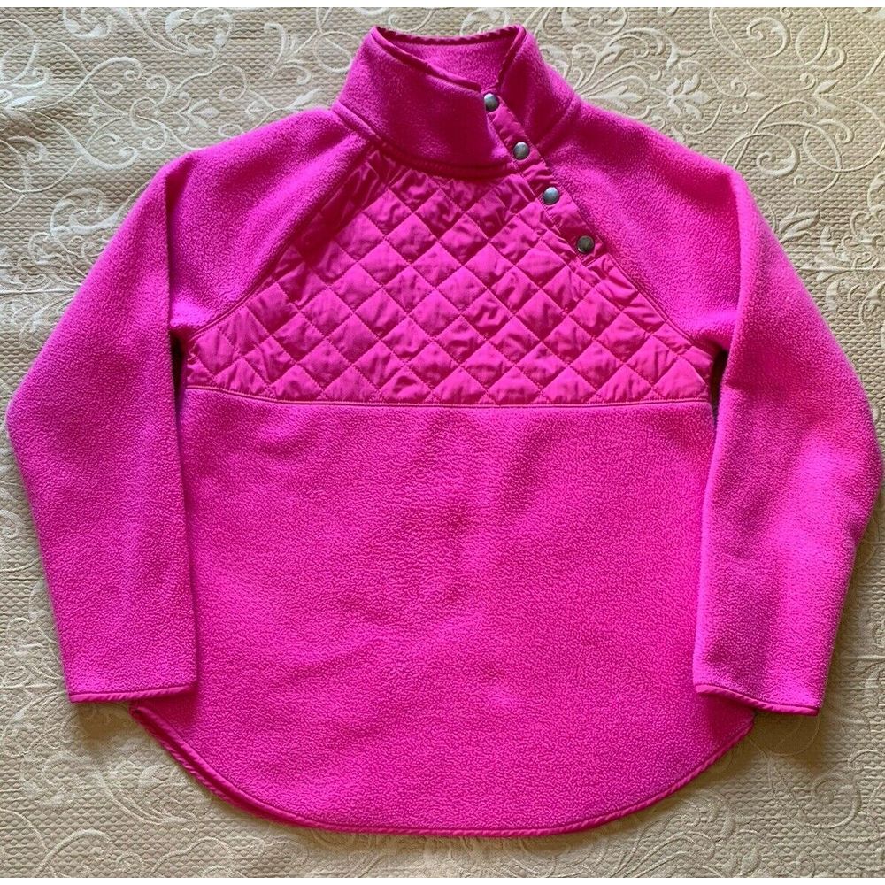 J CREW Womens Pink‎ Fleece Quilted Snap Button Funnel Neck Pullover Sz XS
